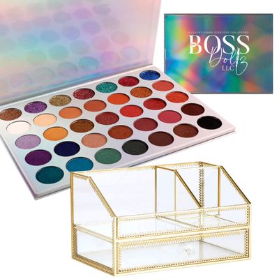 35 Colors Eye Shadow Palette - Highly Pigmented Matte Shimmer Glitter Metallic Natural Eye Powder Waterproof Long Lasting + Makeup Storage Organizer - Easily Organize Your Make Up Brushes And Jewelry