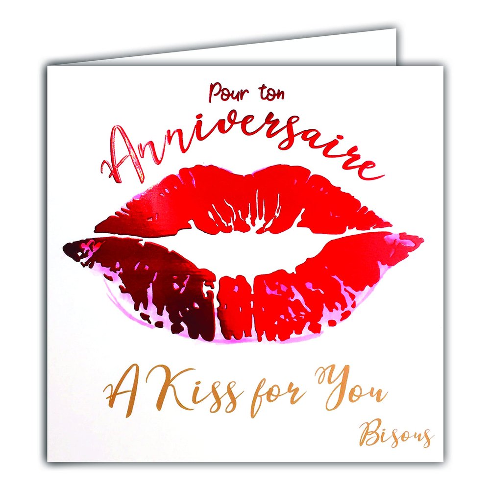 A Kiss for You Birthday Card Square Red Lip Kisses Shiny Pink Lipstick