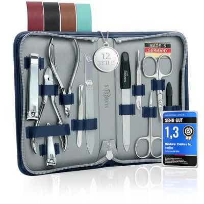 Manicure Set Women and Men  12-Piece Professional Grooming Kit with Premium Tools, Genuine Leather Case, and exclusive Glass Nail File for Hand & Foot Care, German Quality