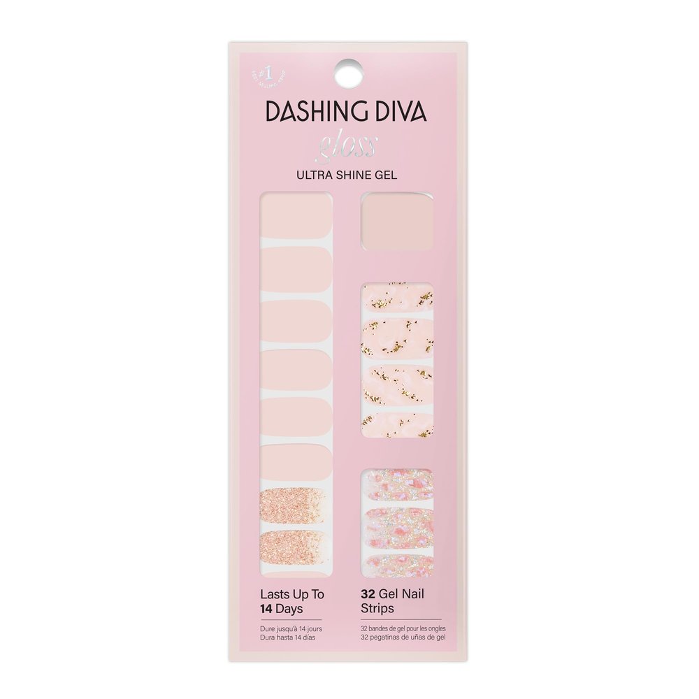 Dashing Diva Gloss Nail Strips - Crystal Clear - UV Free, Chip Resistant, Long Lasting Gel Stickers - Contains 32 Wraps, 1 Prep Pad, 1 File