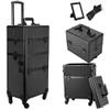 3 in 1 Rolling Makeup Train Case, Portable Multifunction Professional Large Aluminum Trolley Cosmetic Jewelry Organizer Box With Wheels/Mirror/Shoulder Strap/Locks (Black) view 1