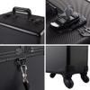 3 in 1 Rolling Makeup Train Case, Portable Multifunction Professional Large Aluminum Trolley Cosmetic Jewelry Organizer Box With Wheels/Mirror/Shoulder Strap/Locks (Black) view 3