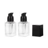 2 Pcs 15ml 0.5oz Square Glass Pump Bottles Refillable Clear Cosmetic Containers with Black Caps for Lotion Serum Foundation Makeup Travel Storage view 1