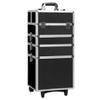 Aluminum Rolling Makeup Train Case, 4 in 1 Lockable Makeup Case Trolley Cosmetic Organizer, Multifunction Travel Storage Case, With 2 Wheels, Locks - Black view 1