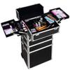 Aluminum Rolling Makeup Train Case, 4 in 1 Lockable Makeup Case Trolley Cosmetic Organizer, Multifunction Travel Storage Case, With 2 Wheels, Locks - Black view 2