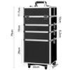 Aluminum Rolling Makeup Train Case, 4 in 1 Lockable Makeup Case Trolley Cosmetic Organizer, Multifunction Travel Storage Case, With 2 Wheels, Locks - Black view 3
