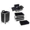 Aluminum Rolling Makeup Train Case, 4 in 1 Lockable Makeup Case Trolley Cosmetic Organizer, Multifunction Travel Storage Case, With 2 Wheels, Locks - Black view 4