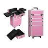 Aluminum Rolling Makeup Train Case, 4 in 1 Lockable Makeup Case Trolley Cosmetic Organizer, Multifunction Travel Storage Case, With 2 Wheels, Locks - Pink view 1