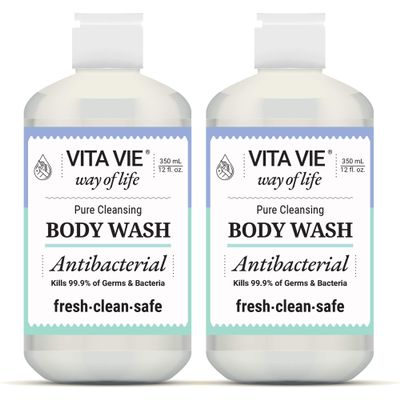 VITA VIE Body Wash, Lemon Scent, Antibacterial Soap for Hands and Forearms With Hazel, Willow Bark Extract, and Tea Tree Oil, Clean Nourishing Formula, Vegan, Paraben Free, Non GMO, 12 FL Oz, 2 Pack