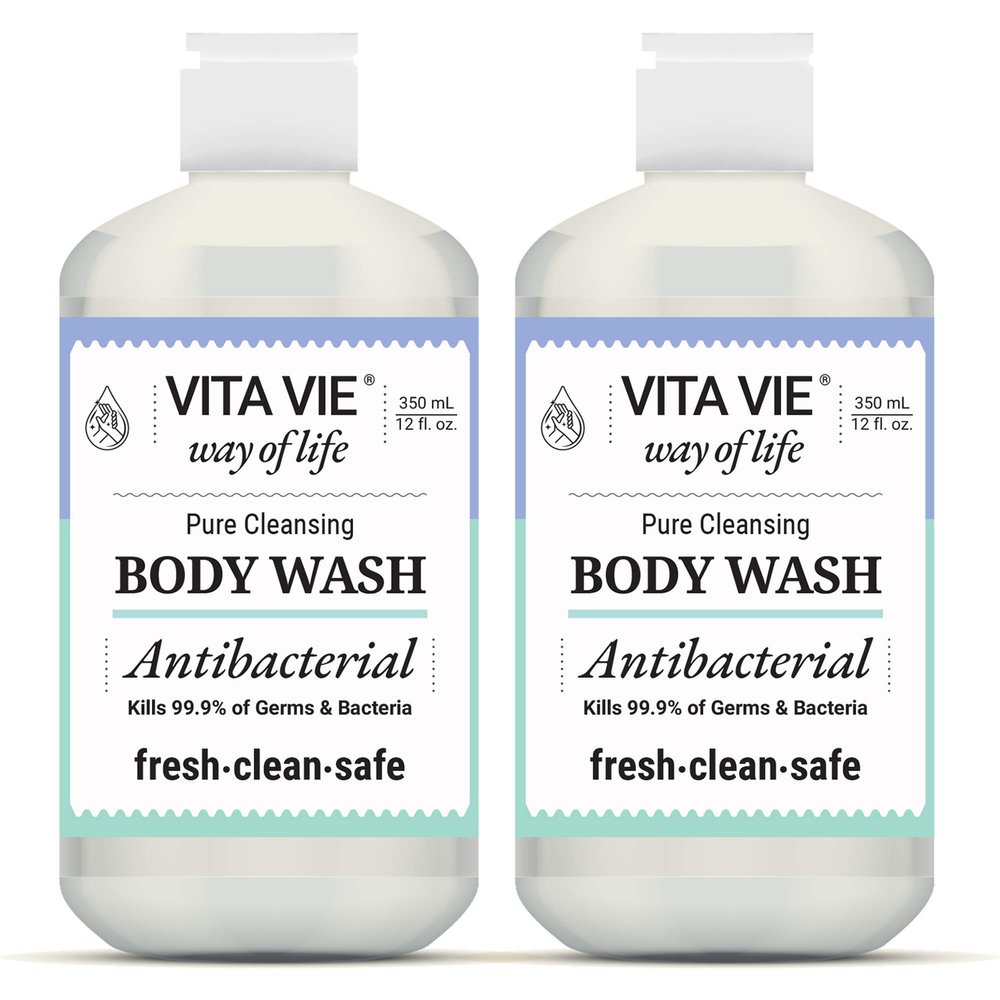 VITA VIE Body Wash, Lemon Scent, Antibacterial Soap for Hands and Forearms With Hazel, Willow Bark Extract, and Tea Tree Oil, Clean Nourishing Formula, Vegan, Paraben Free, Non GMO, 12 FL Oz, 2 Pack