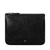Maxwell Scott - Womens Luxury Designer Leather Flat Makeup Bag Purse - Handmade in Italy - The Zeta Black view 1