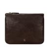 Maxwell Scott - Womens Luxury Designer Leather Flat Makeup Bag Purse - Handmade in Italy - The Zeta Dark Brown view 1