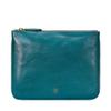 Maxwell Scott - Womens Luxury Designer Leather Flat Makeup Bag Purse - Handmade in Italy - The Zeta Petrol Blue view 1