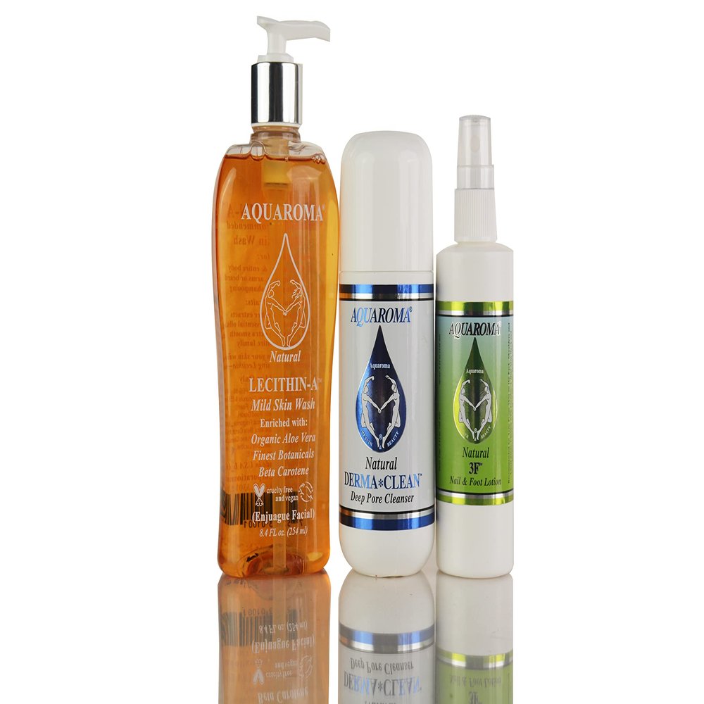Back Acne Set includes Lecithin-A (8.4 Fl oz.), Derma Clean (5.07 Fl oz.), and 3f Spray (4.0 Fl oz.)