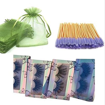 "Combo Lash Kits" (Lashes Not included), 20 Butterfly Lash Cases, 40 Purple Lash wands, and option of 20 Green Mesh Bags Or 20 Purple Lash Applicators (Mesh Bags (Green))