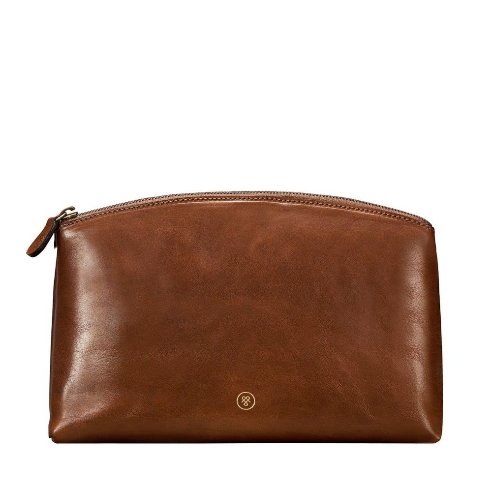 Maxwell Scott - Personalized Womens Luxury Leather Large Makeup Cosmetic Bag - The Chia Large - Chestnut Tan