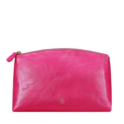 Maxwell Scott - Personalized Womens Luxury Leather Large Makeup Cosmetic Bag - The Chia Large Nappa - Hot Pink