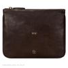 Maxwell Scott - Personalized Womens Luxury Designer Leather Flat Makeup Bag Purse - The Zeta - Dark Brown view 2