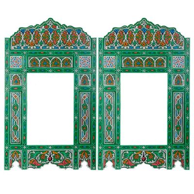 Moroccan mirror, Farmhouse mirror, Arch mirror, Large wooden mirror, Rustic Bathroom Mirror Frame, SET OF 2 Hanging mirror frame, Red Vintage rustic decor (Green)