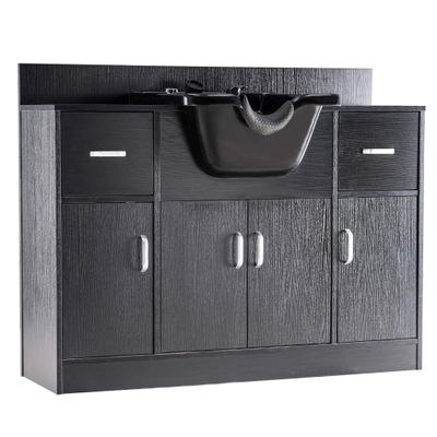 BarberPub Multi-Functional Shampoo Backwash Sink Station with Shampoo Bowl for Hair Stylist, Salon Spa Beauty Cabinet with Faucet Sprayer, Barber Storage Equipment 45.3" x 14.1'' x 36.4" 7139