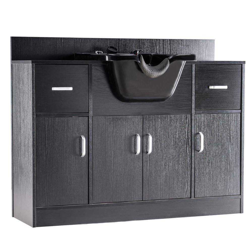 BarberPub Multi-Functional Shampoo Backwash Sink Station with Shampoo Bowl for Hair Stylist, Salon Spa Beauty Cabinet with Faucet Sprayer, Barber Storage Equipment 45.3" x 14.1'' x 36.4" 7139
