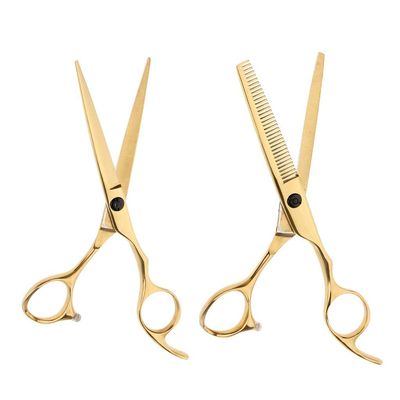 2 Pieces 6.5" Professional Salon Hair Cutting Thinning Scissors Shears Hairdressing Set Stainless Steel Gold