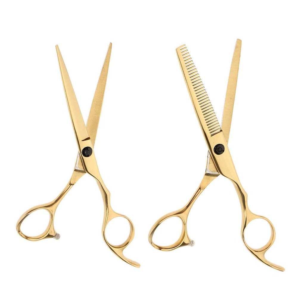 2 Pieces 6.5" Professional Salon Hair Cutting Thinning Scissors Shears Hairdressing Set Stainless Steel Gold