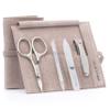 GERMANIKURE 4pc Mini Professional Manicure Set in Beige Suede Case - FINOX Stainless Steel Tools Made in Solingen Germany, Glass Nail Care Supplies Made in Czech Republic view 1
