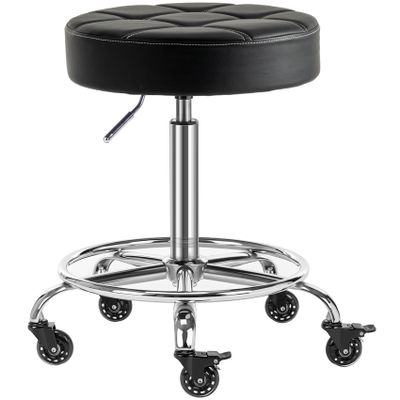 CoVibrant Lockable Rolling Stool with Noiseless Rubber Wheels & Footrest - Adjustable Swivel Stool Chair for Kitchen, Medical, Workshop, Salon, Tattoo, Office (Black, 20"-27")