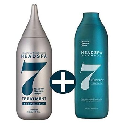 Headspa7 Anti Hair Loss Organic Suntree Shampoo 10.13 fl.oz.(300ml) & Treatment The premium 7.1 fl.oz.(210ml) Set (ALLEVIATEING HAIR LOSS SYMPTOMS FOR WOMEN & MEN, DAMAGED HAIR CARE, VOLUMIZING HAIR)