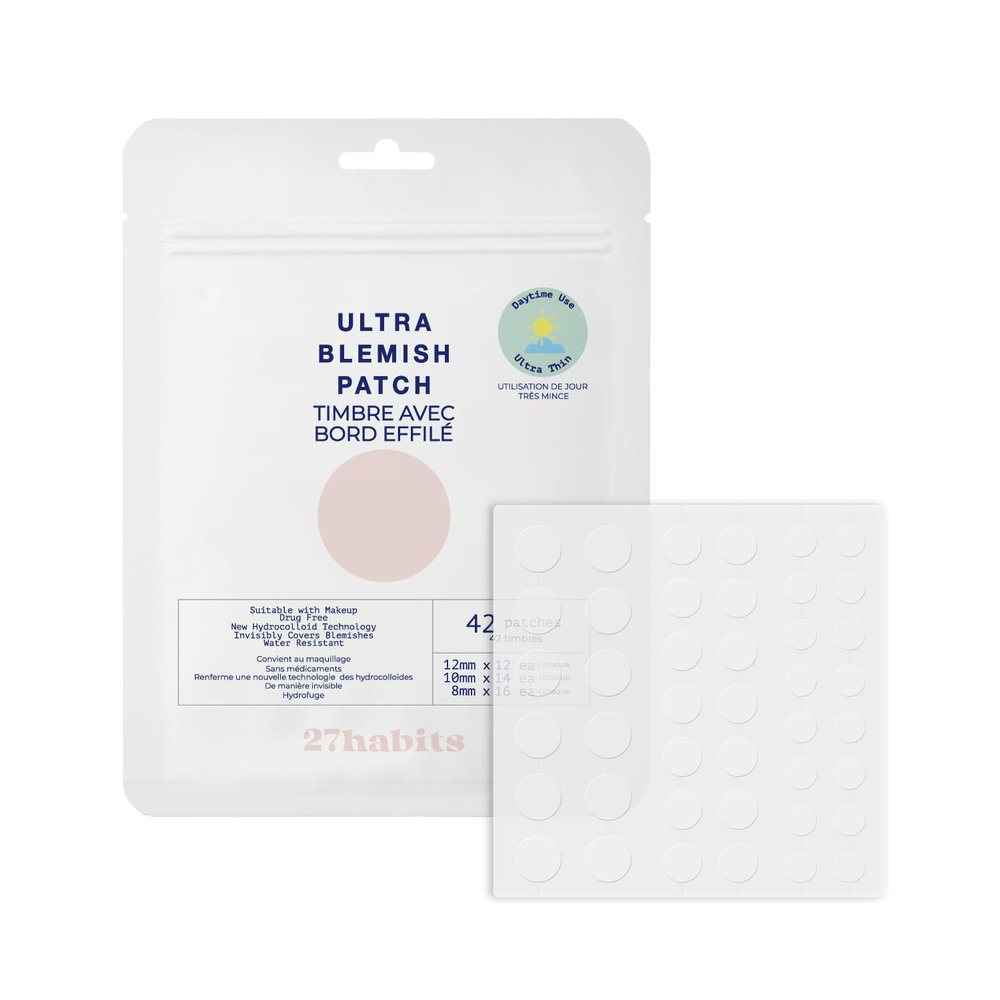 27habits ULTRA BLEMISH PATCH DAYTIME USE (42 patches) - Ultra-thin, Invisible, Hydrocolloid, Protects and Covers Blemishes, Eco-Friendly Packaging and Cruelty Free, Korean skincare