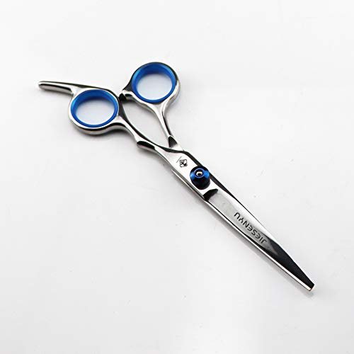 JIESENYU 6 inch personality handle diamond fashion generous hairdressing scissors professional hair stylist special cut bangs cut thin scissors set tool Blue screw (Cutting Scissors)