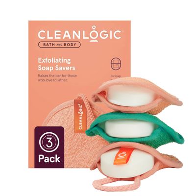 Cleanlogic Bath & Body Exfoliating Soap Saver, Exfoliator Scrubber Pouch, Daily Skincare Routine for Smooth Clean Skin, Assorted Colors, 3 Count Value Pack