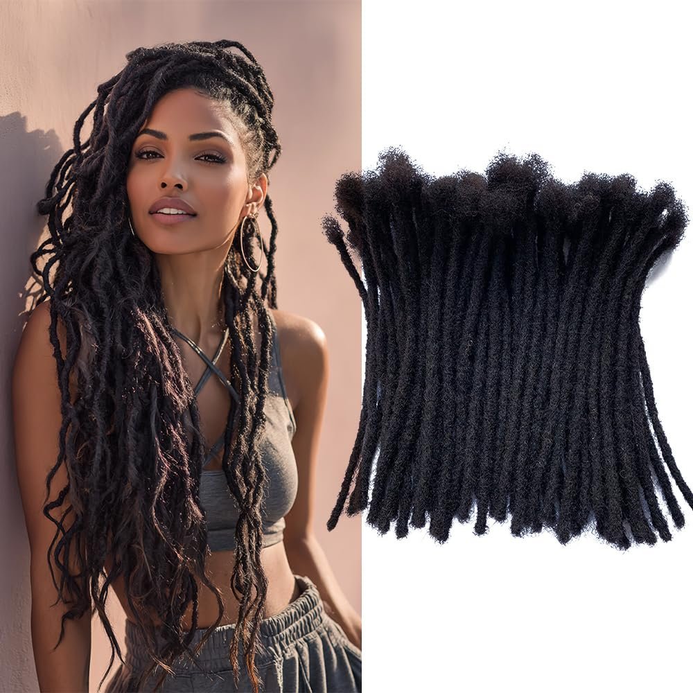100% Human Hair Dreadlocks Handmade Locs Samll Size 0.4cm Width Pencil Size 60 per Bundles Natural Black #1B 8inch