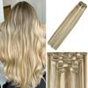 WindTouch Clip in Hair Extensions Real Human Hair Balayage Mixed Bleach Blonde Hair Extensions 15Inch 75g 7PCS Highlights Straight Blonde Clip in Extensions for Women view 1
