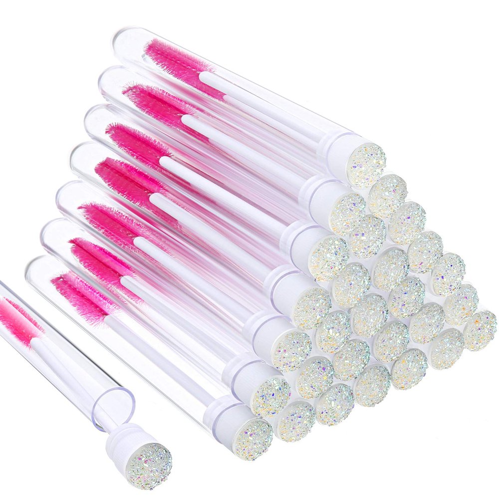 60 Pieces Mascara Wand Tube Set 30 Diamond Empty Eyelash Brush Tubes Spoolies 30 Mascara Wand Lash Extension Brushes Applicators Makeup Tools (110 mm, Iridescent)