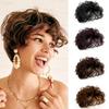 AiUree Short Curly Toupee Clip in 100% Real Human Hair Curly Topper Fluffy Hair Piece Top Hairpieces Topper with Bangs Wavy Topper Hair Piece for Women 6" Dark Brown Color view 1