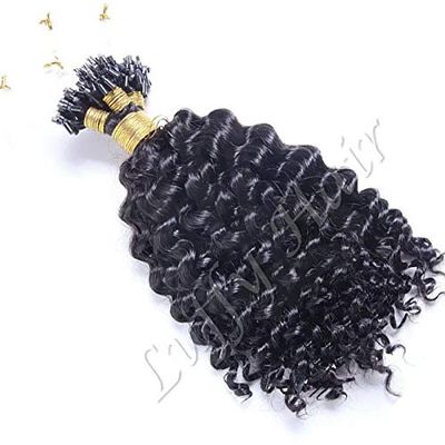RJ HAIR Short Curly Micro Loop Human Hair Extensions Loose Kinky Curly Machine Made Remy Micro Bead Hair Extensions 1g/s 100 strand Micro Loop Ring Hair (20inch 100strand, Color 2#)
