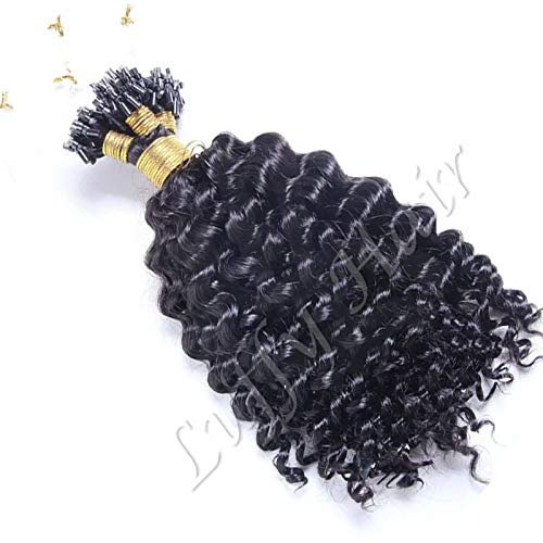 RJ HAIR Short Curly Micro Loop Human Hair Extensions Loose Kinky Curly Machine Made Remy Micro Bead Hair Extensions 1g/s 100 strand Micro Loop Ring Hair (20inch 100strand, Color 2#)