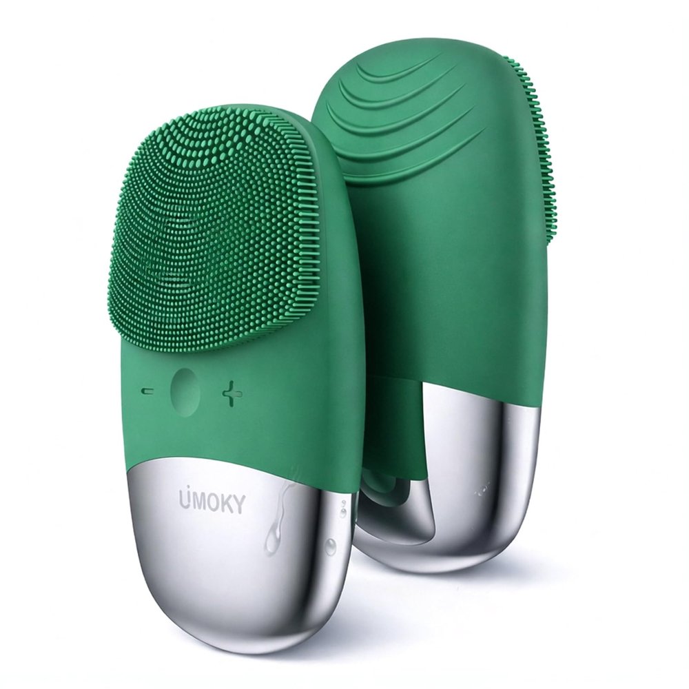Facial Cleansing Brush, 3-in-1 Electric Silicone Face Scrubber, Vibrating Massager, IPX7 Waterproof, USB Rechargeble Pore Brush for Deep Cleanning, Blackhead Remover, Exfoliating (Green)