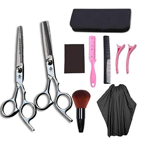 JIESENYU high-end Professional Hairdresser 6-inch Hairdressing Scissors 440C Steel Hair Salon Silver screw1 (Set2)
