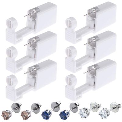 Silmy Ear Piercing Kit - 6 Pack Disposable Self Piercing Gun With Studs and Clean Tool for Nose, Cartilage, Tragus, Helix