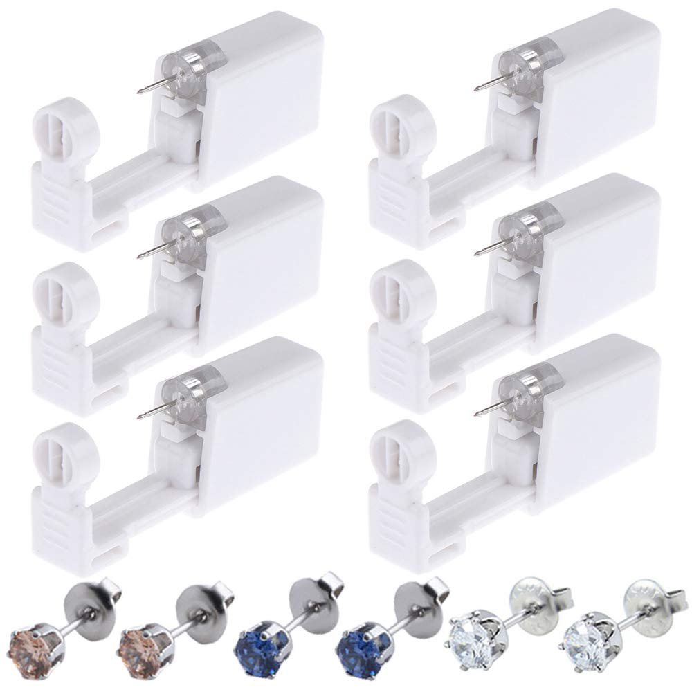 Silmy Ear Piercing Kit - 6 Pack Disposable Self Piercing Gun With Studs and Clean Tool for Nose, Cartilage, Tragus, Helix