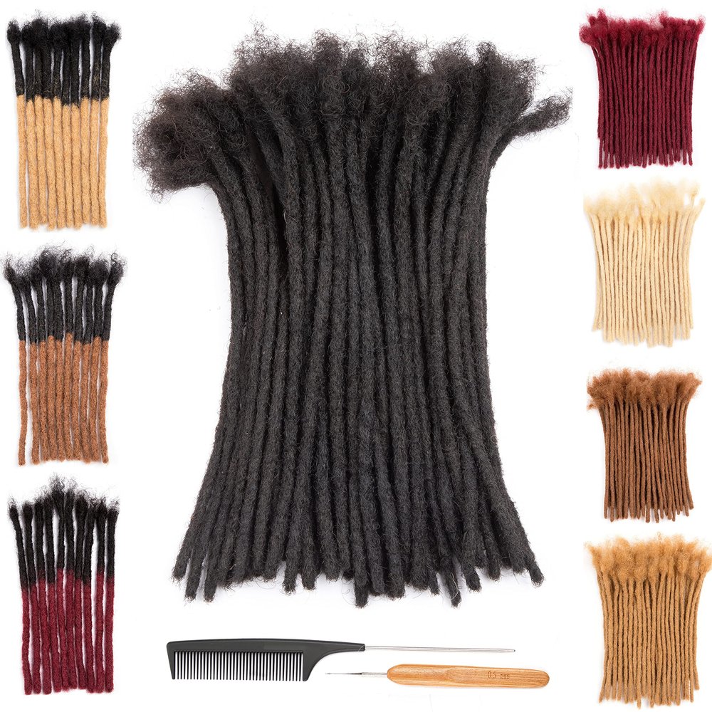 DAIXI 0.4cm and 0.6 0.8cm Thickness Options 8-18 Inch 30 Strands 100% Real Human Hair Dreadlock Extensions for Man/Women Handmade Permanent loc Extensions Bundles Can Be Bleached Dyed Curled Twisted