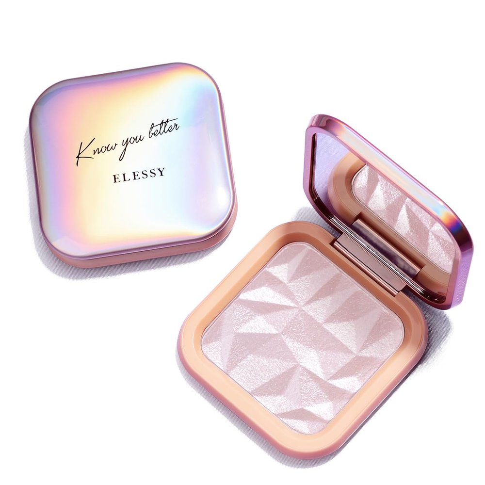ELESSY Highlighter Makeup Palette, Highly Glitter Pink Highlighter Palette,Natural Shimmer Look Face Highlighter Baked Powder,Easy to apply,Come with Brush -DAWN GLOW