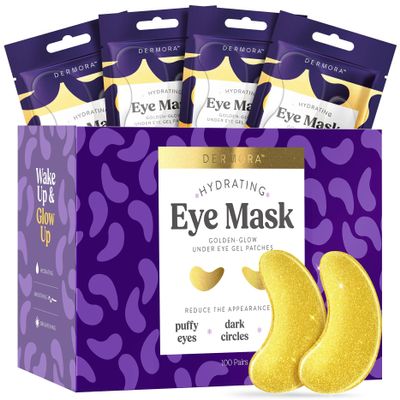 DERMORA Golden Glow Under Eye Patches (100 Pairs Eye Gels) | Rejuvenating Treatment | Dark Circles, Puffy Eyes, Refreshing, Revitalizing, Travel, Wrinkles