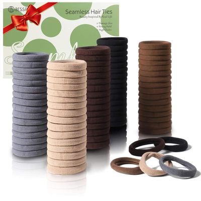 100 Pcs Thick Seamless Brown Hair Ties, Ponytail Holders Hair Accessories No Damage for Thick Hair Valentine's Day Gift(Natural Colors)