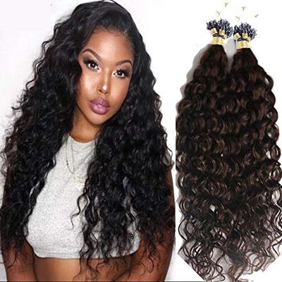 RJ HAIR Deep Curly Micro Ring Hair 100% Human Hair Extensions Micro Bead Links Machine Made Brazilian Hair Extensions 100 Strand Brown Natural Color (18inch 100strand, Color 2#)