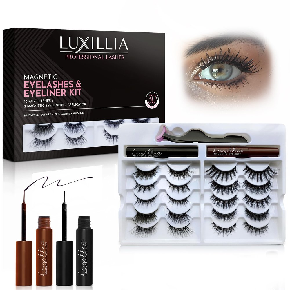 Luxillia Magnetic Eyelashes Kit  13 Piece Magnetic Eyelash & Eyeliner Set with Applicator  Natural Look Easy Apply Reusable Fake Extension Lashes, No Glue  Pestaas Postizas Magnticas Naturales