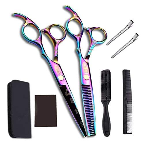 JIESENYU high-end Professional Hairdresser 6-inch Hairdressing Scissors 440C Steel Hair Salon Electroplating color1 (6.0Set1)